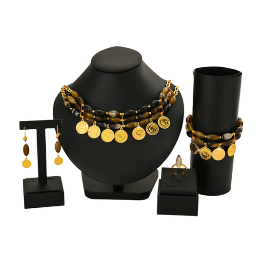 New Trend Sequin Pendant Jewellery Set 18K Gold Plated Jewellery Set of 4 ,RaySha Jewelry Someta Collection