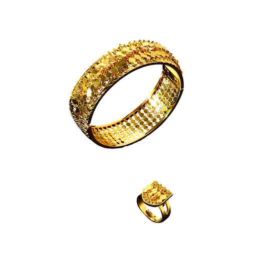 Dubai Style Bracelet and Rings Gold Plated Bead Women Bracelet Set With Coin Pendant