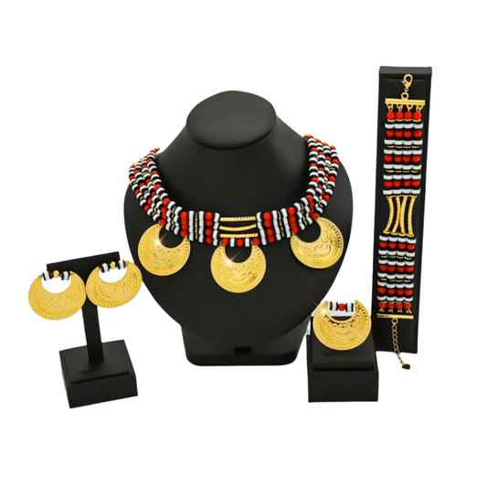 Arabic Style New Luxury Elegent Four Pieces Jewellery Set, RaySha Jewelry Al-Gmr Boba Collection
