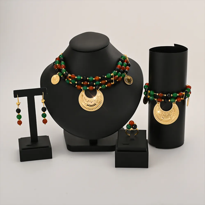 Middle East Jewelry Sets Trends UAE Dubai Style High-end Elegant 18K Jewelry Set Necklace Bracelet Earrings Ring Set,RaySha Jewelry Al-Gmr Boba × Someta Collection
