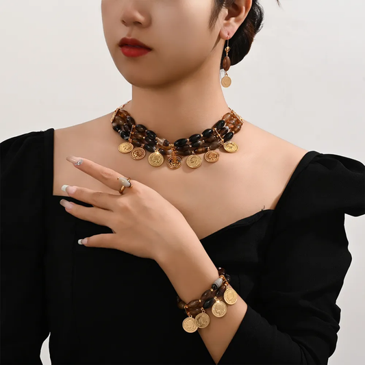 New Trend Sequin Pendant Jewellery Set 18K Gold Plated Jewellery Set of 4 ,RaySha Jewelry Someta Collection